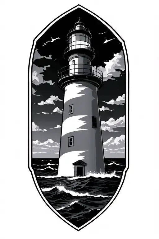 lighthouse with marine logo and USN intertwined tattoo design idea