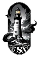 lighthouse with marine logo and USN intertwined tattoo design idea