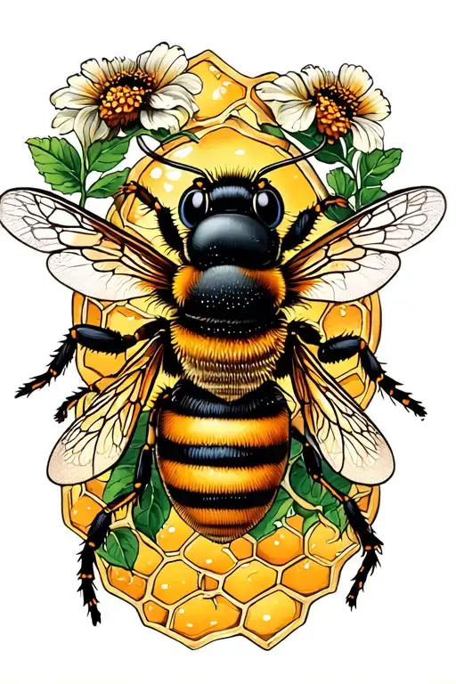 bees  with honey comb in the background tattoo design idea