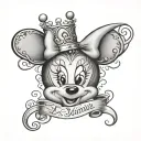 Minnie the name in cursive with a little heart and a queen crown but not the mouse minnie tattoo design idea