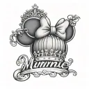 Minnie the name in cursive with a little heart and a queen crown but not the mouse minnie tattoo design idea