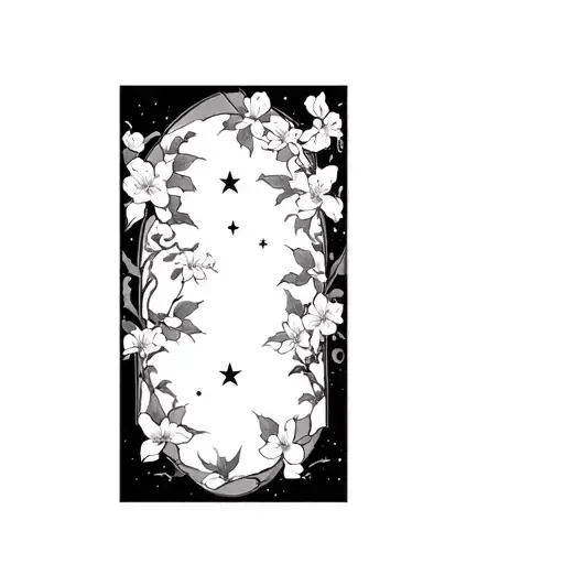 Japanese cherry blossoms throughout with tribal designs and wisping stars  tattoo design idea