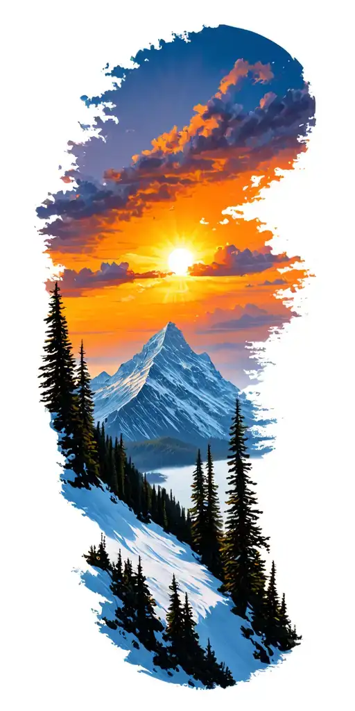 Mont Blanc and trees colors sunset tattoo design idea