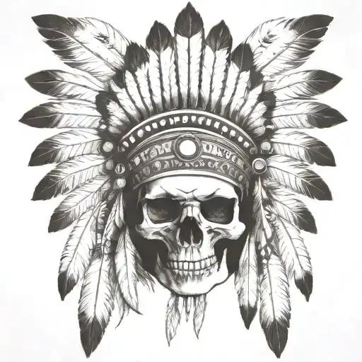 skull wearing indian headdress being worn tattoo design idea
