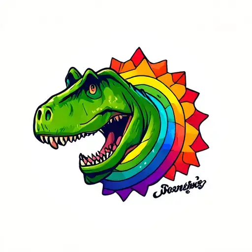 dinosaur goonies rainbow tattoo design idea