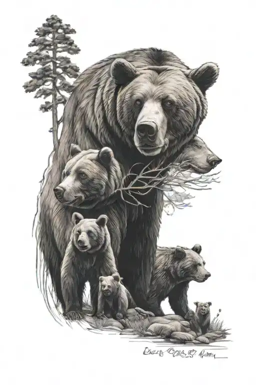 bear and family  tattoo design idea
