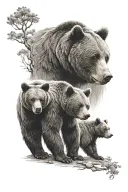 bear and family  tattoo design idea