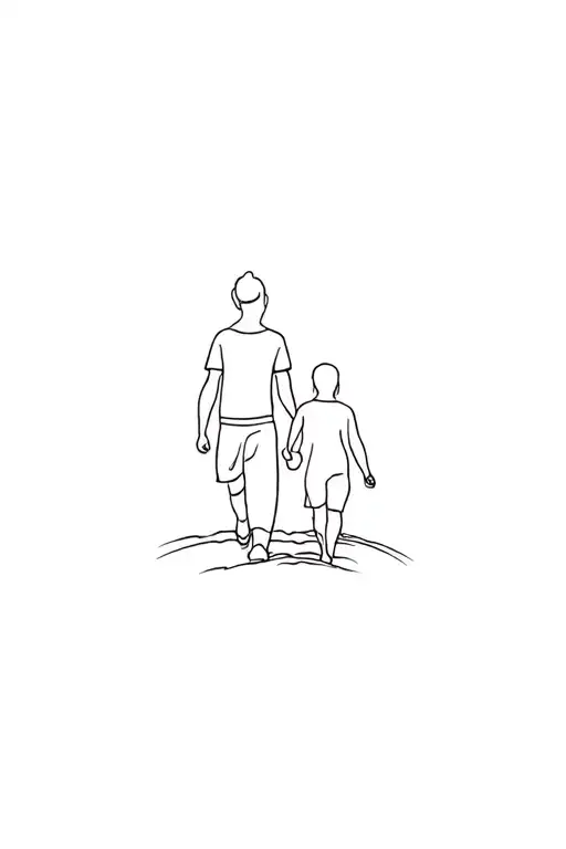 dad mom son happiness walking to the forest filled tattoo design idea