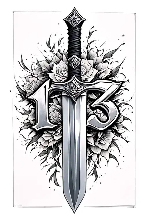 Sword with the number 13 incorperated into it tattoo design idea