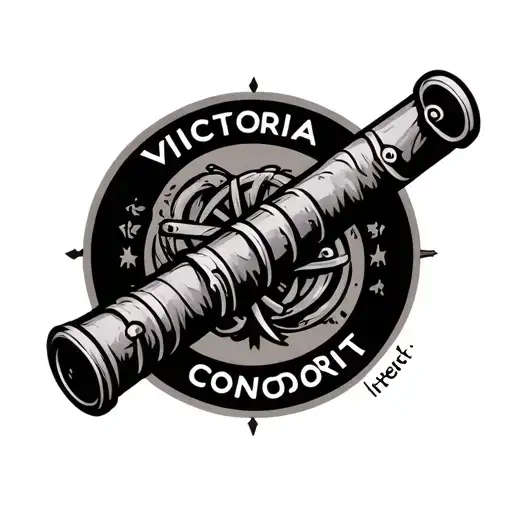 Cannon from Arsenals logo with the text Victoria concordia crescit intertwined with it tattoo design idea