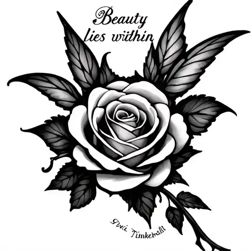 The enchanted rose at the top for Beauty and the Beast — quote: “Beauty lies within”  Pixie wings for Tinkerbell — quote tattoo design idea