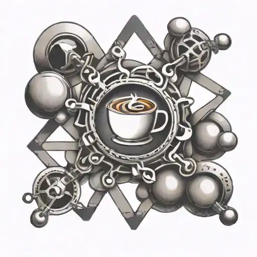 caffeine molecule surrounded tattoo design idea