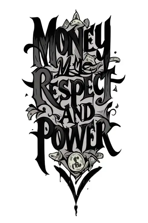 Write me 'Money Respect and Power' in calligraphic letters with different shades and strange designs tattoo design idea