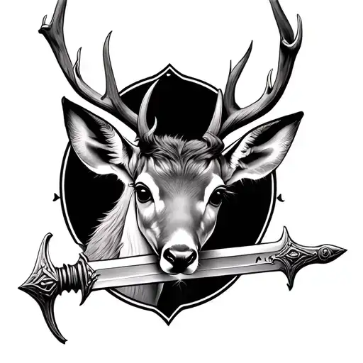 baby deer with sword piercing through it tattoo design idea