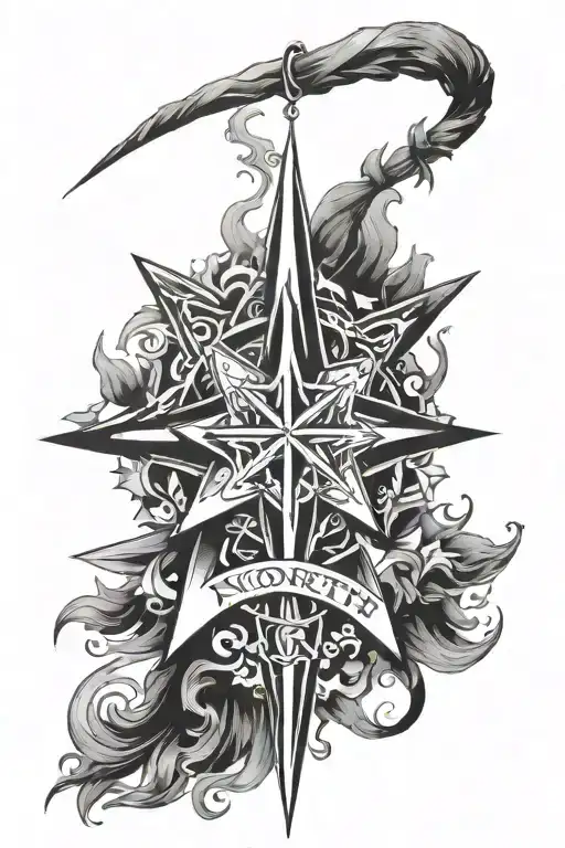 Pole star NORTH inscription tattoo design idea