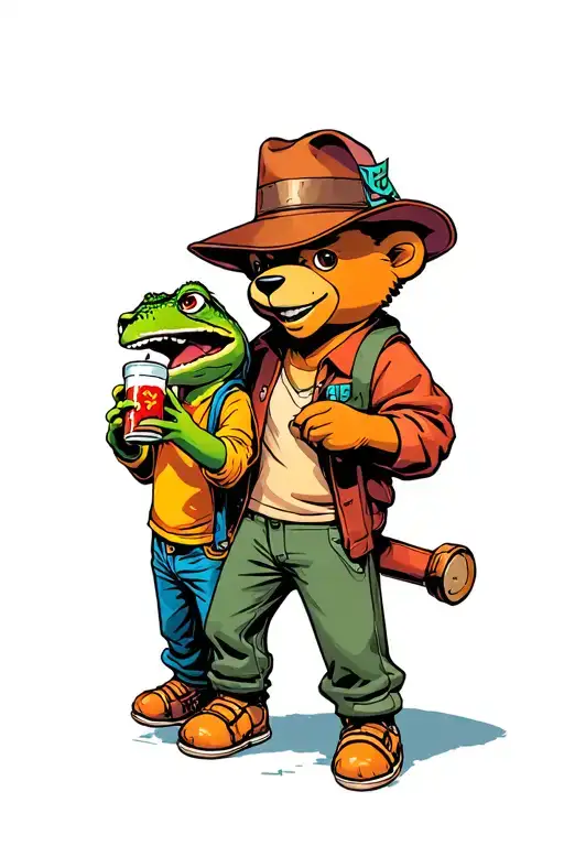 Paddington bear, Rango, Sangoku as a child and sweettooth from Twisted metal, drinking all together tattoo design idea