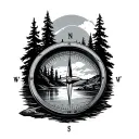outdoors, hunting, nature, river , lake, compass tattoo design idea