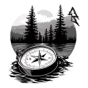 outdoors, hunting, nature, river , lake, compass tattoo design idea