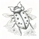 ladybug open wings spread with the name Isabella subtly blended tattoo design idea