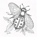 ladybug open wings spread with the name Isabella subtly blended tattoo design idea