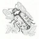 ladybug open wings spread with the name Isabella subtly blended tattoo design idea