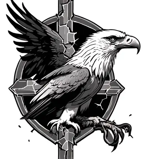 cracked cross with eagle tattoo design idea