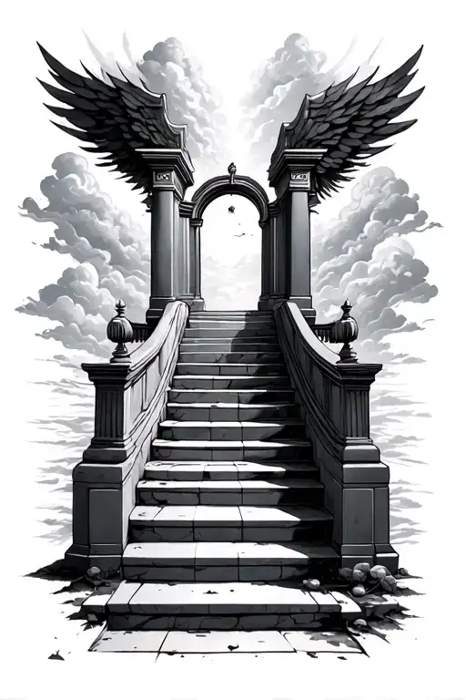 dark stairway to heaven gates at the top tattoo design idea