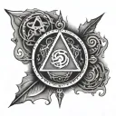 An alchemical symbol representing the balance of spirituality and culinary artistry, with a touch of punk rock edge tattoo design idea