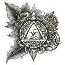 An alchemical symbol representing the balance of spirituality and culinary artistry, with a touch of punk rock edge tattoo design idea