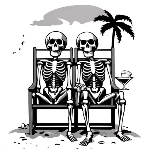 skeleton couple on beach chairs with a beer and martini  tattoo design idea