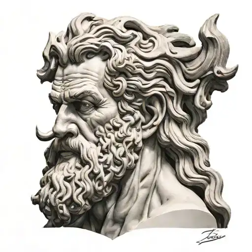  zeus statue head beneath claws marks tattoo design idea