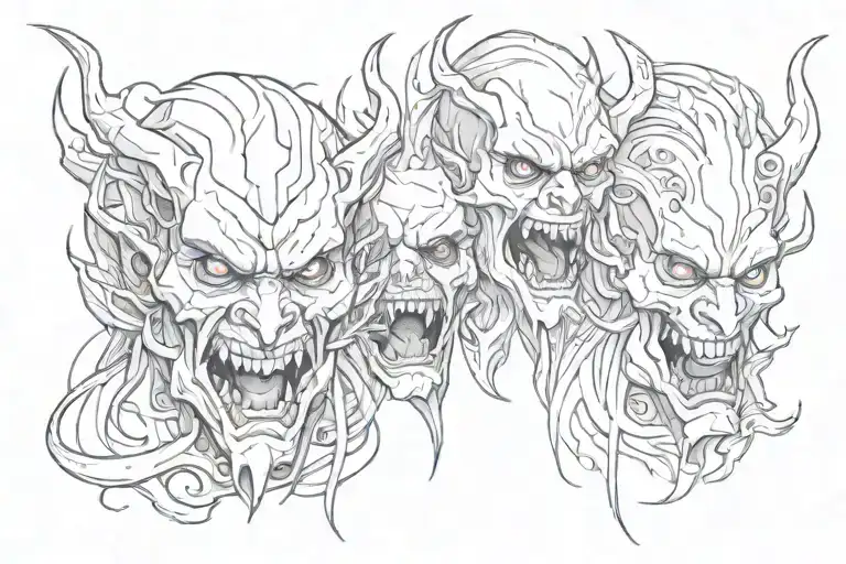 distorted faces of demons tattoo design idea