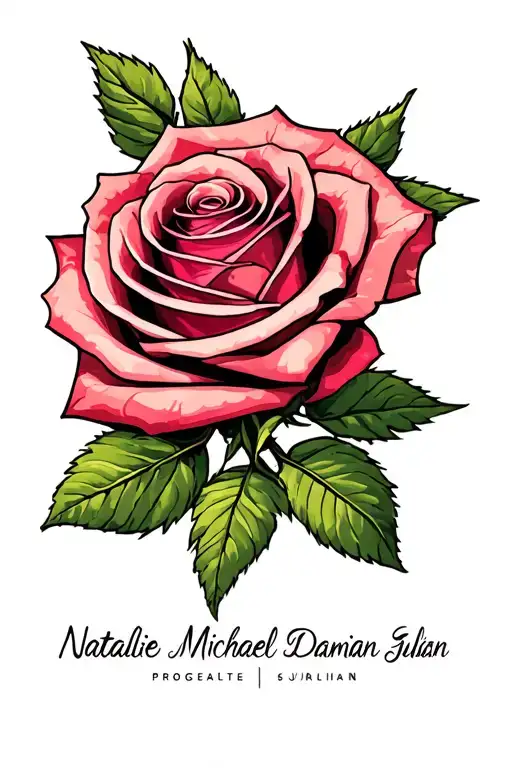 "Natalie Michael Damian Julian " rose intertwined tattoo design idea