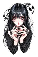 ANIME GOTH GIRL WITH ROLL EYES AND LONG NAILS tattoo design idea