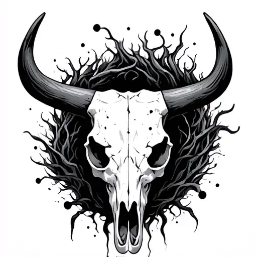bull skull rotting flesh tattoo design idea