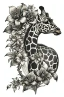 Giraffe with larkspur and water lily tattoo design idea
