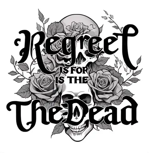 "REGRET IS FOR THE DEAD" skulls and roses intertwined tattoo design idea