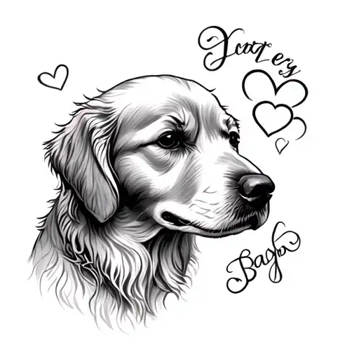 Send me 5 images of tattoo ideas Theme is golden retriever and baby It should be poetic tattoo design idea