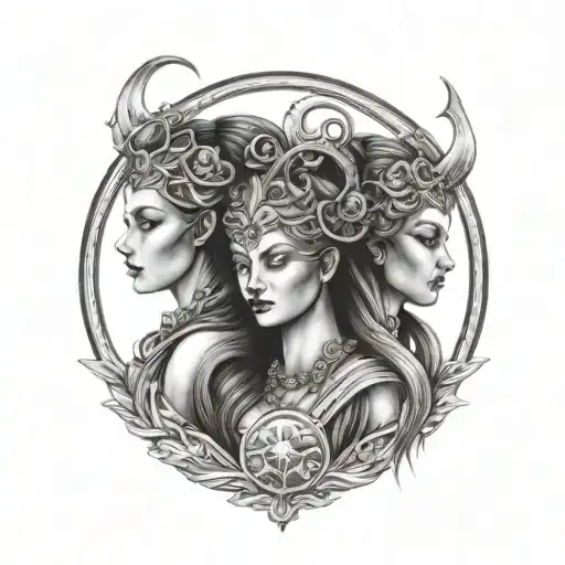 3 Headed Triple Goddess tattoo design idea