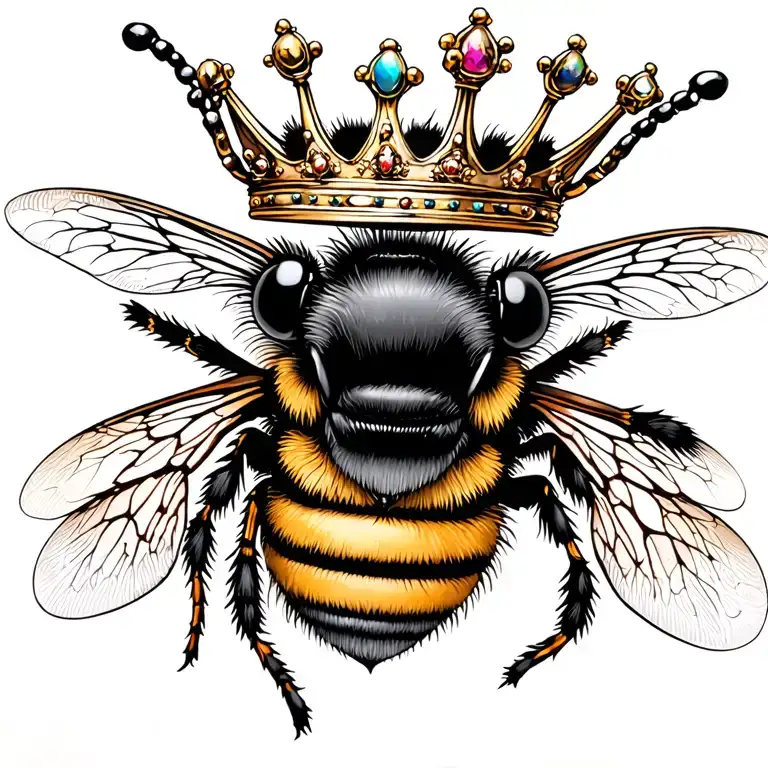 queen bee wearing crown adorned tattoo design idea