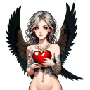 fallen angel holding a heart tattoo design idea