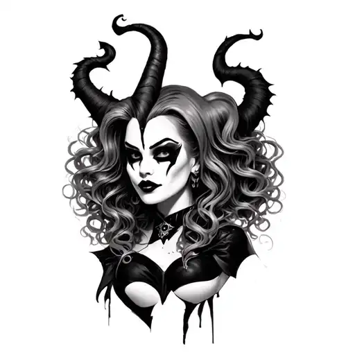 harley quinn, medusa, and maleficent tattoo design idea