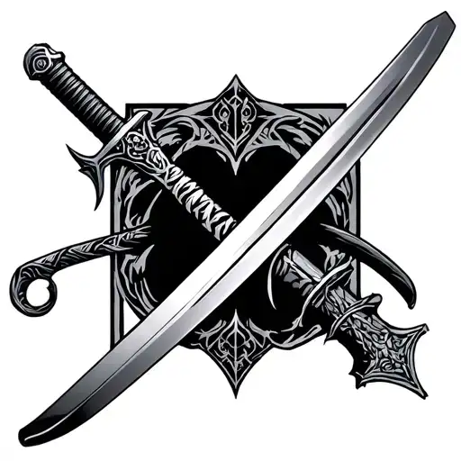 anduril sword, jon snows sword, and a katana, simple tattoo design idea