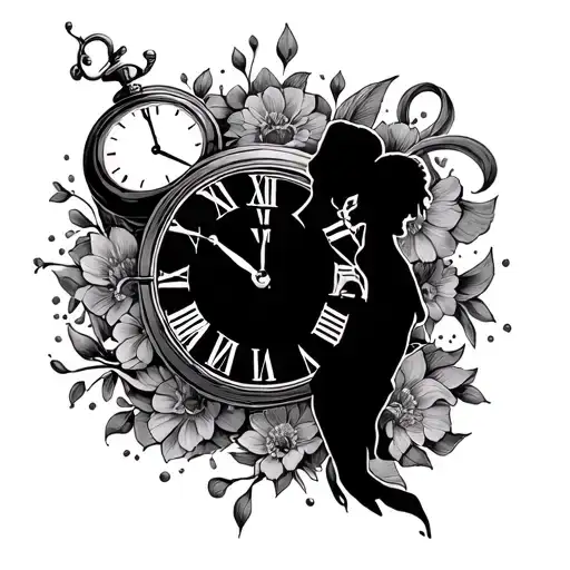 11:11 number surrounded by a clock, small couples tattoo  tattoo design idea