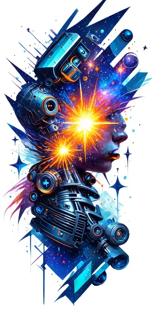 galaxy filled with stars. and geometric shapes inspired incorporate welding beads and machinary tattoo design idea