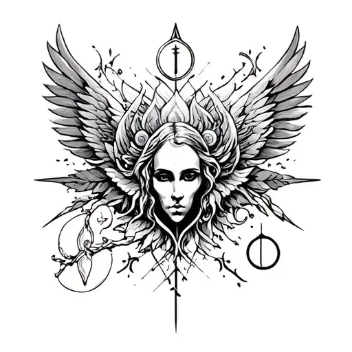 Divine protection, power, Divine love, abundance, luck and spiritual guidance occult symbolism  tattoo design idea