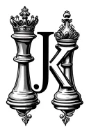 "J letter queen and k is king" "J letter queen and k is king" chess pieces tattoo design idea