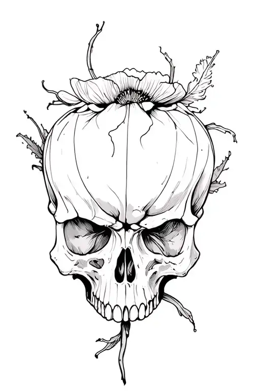 skull in poppy pod trying to get out tattoo design idea
