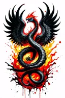 cobra with phoenix wings rising from flames tattoo design idea