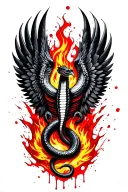 cobra with phoenix wings rising from flames tattoo design idea